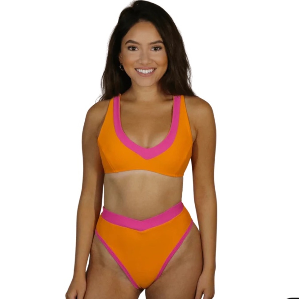 93 Play Street Madi Mango Dreamsicle V Neck Top Orange and Pink
